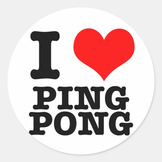 I HERZ (LIEBE) PING PONG RUNDER AUFKLEBER (Vorderseite)