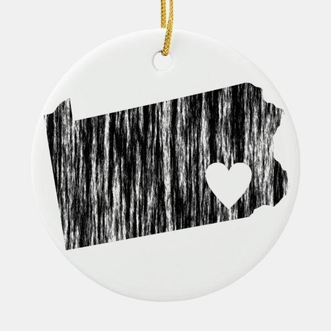 I Herz-Pennsylvaniagrunge-Kontur-Staats-Liebe Keramik Ornament (Vorne)