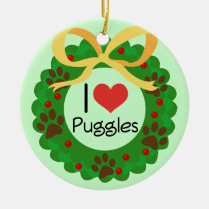 I Herz Puggles Weihnachtsgeschenk-Idee Keramikornament