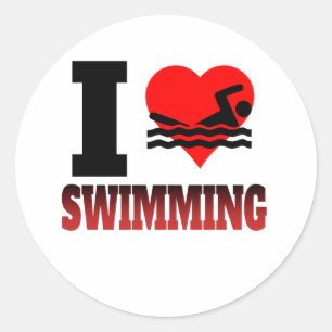 I Herz-Schwimmen Runder Aufkleber