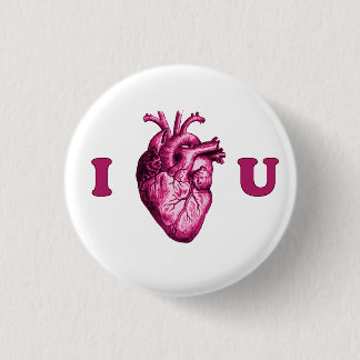 I Herz Sie anatomisches Herz - Weiß u. Rosa Button