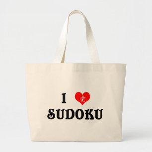 I Herz Sudoku weiße Taschen-Tasche Jumbo Stoffbeutel