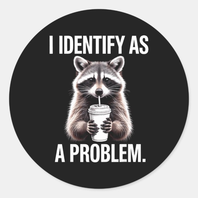 I Identify As A Problem Funny Raccoon Humor Sarcas Runder Aufkleber (Vorderseite)