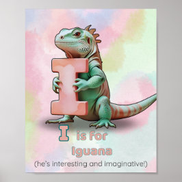 I ist für Iguana – Alphabet-Tier-Kinderzimmerposte Poster
