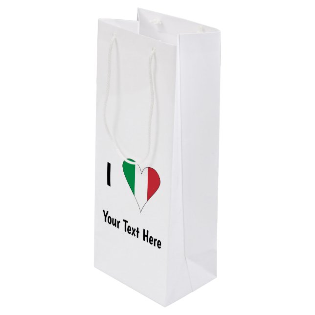 I (Italienische Flag Herzfrequenz-Liebe) Ihr Text Geschenktüte Für Weinflaschen (Vorderseite Schrägansicht)