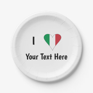 I (Italienische Flag Herzfrequenz-Liebe) Ihr Text Pappteller