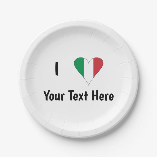 I (Italienische Flag Herzfrequenz-Liebe) Ihr Text Pappteller (Vorderseite)