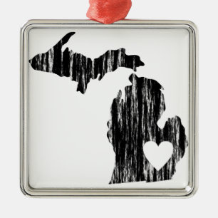 I Kontur-Staats-Liebe Herz-Michigans Grunge Silbernes Ornament