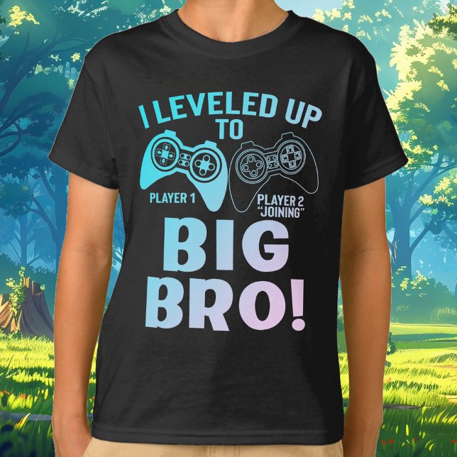 I Leveled Up To Big Bro Gradient Big Brother T-Shirt (I Leveled Up To Big Bro Gradient Big Brother Gamer Controller Player 1 and Player 2 Joining T-Shirt)