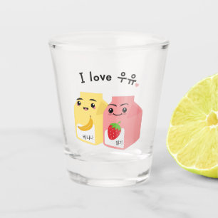 I Liebe 우 유. (uyu) Koreanische Banane und Erdbeerm Schnapsglas