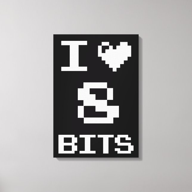 I Liebe 8 Bits, Gamer Geek Design Leinwanddruck (Vorderseite)