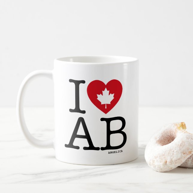I Liebe AB| I Heart Alberta Canada Personalisiert Kaffeetasse (Mit Donut)