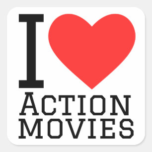 I Liebe Action-Filme Quadratischer Aufkleber