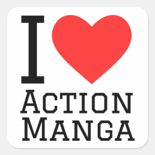 I Liebe Action Manga Quadratischer Aufkleber