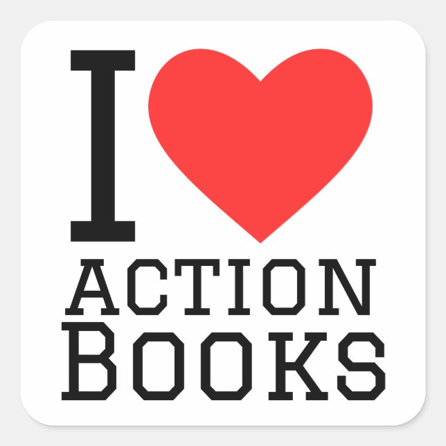 I Liebe Actionbücher Quadratischer Aufkleber (Vorderseite)