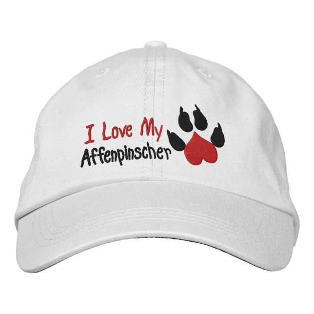 I Liebe Affenpinscher Dog Paw Print Bestickte Kappe (Vorderseite)