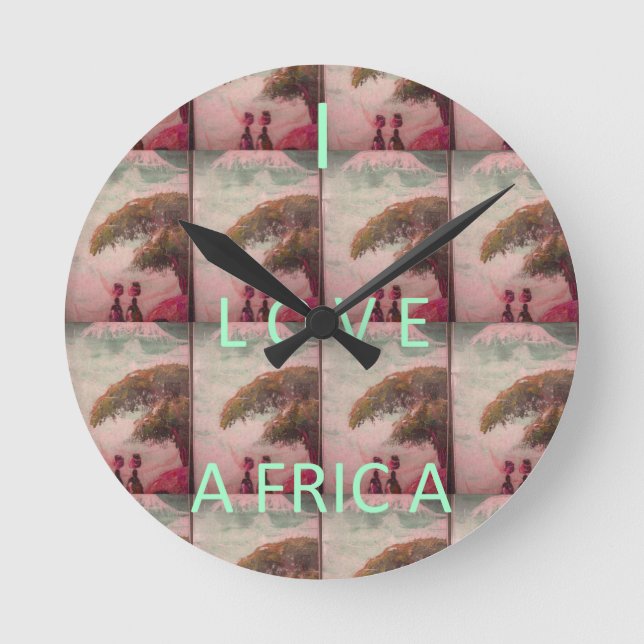 I Liebe Afrika Hakuna Matata Kilimanjaro Berg A Runde Wanduhr (Vorderseite)
