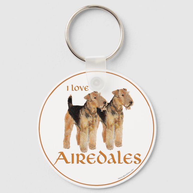 I Liebe Airedales Schlüsselanhänger (Vorderseite)