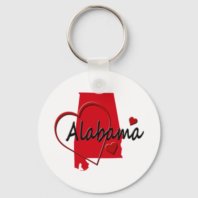 I Liebe Alabama Hearts Map Schlüsselanhänger (Vorderseite)