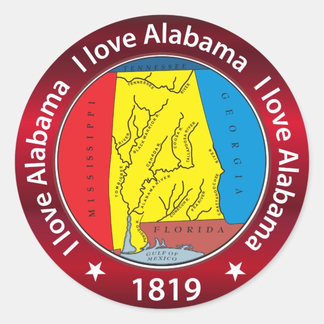 I Liebe Alabama Runder Aufkleber (Vorderseite)