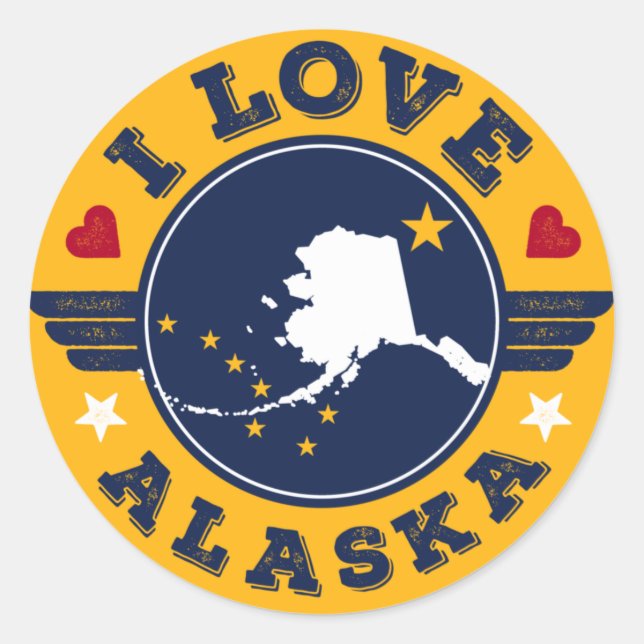 I Liebe Alaska Staat Karte und Flagge Runder Aufkleber (Vorderseite)