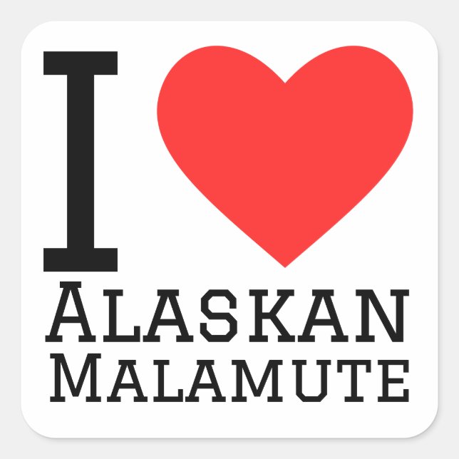 I Liebe Alaskan malamute Quadratischer Aufkleber (Vorderseite)