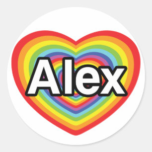 I Liebe Alex, Regenbogenherz Runder Aufkleber