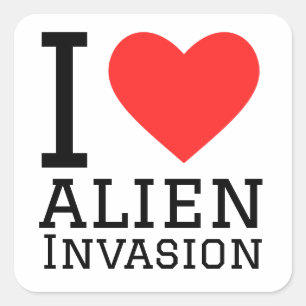 I Liebe Alien Invasion Quadratischer Aufkleber