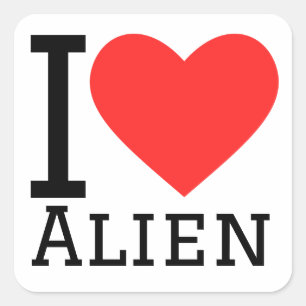 I LIEBE ALIEN QUADRATISCHER AUFKLEBER
