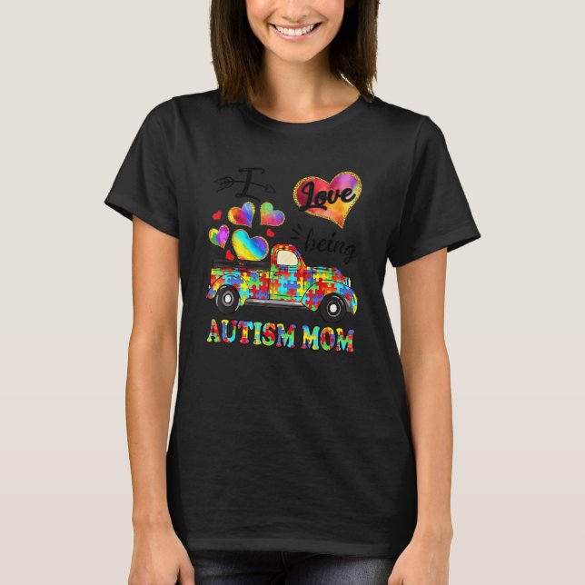 I Liebe als Autismus Mama Puzzle Pieces Truck Aut T-Shirt (Vorderseite)