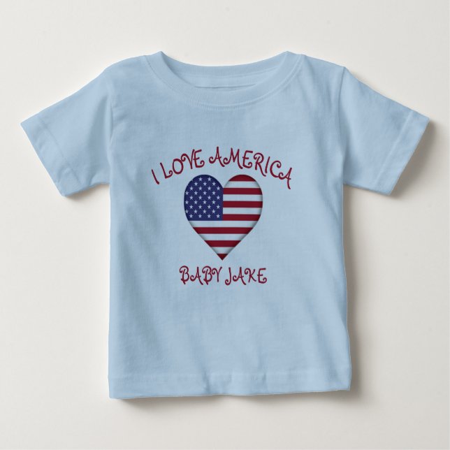 I Liebe America Flag hinzufügen Babyname Baby T-shirt (Vorderseite)