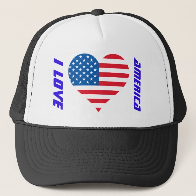 I Liebe America Usa Flag Trucker Hat Truckerkappe (Vorderseite)