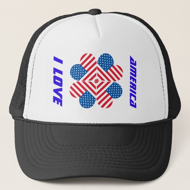 I Liebe America Usa Flag Trucker Hat Truckerkappe (Vorderseite)