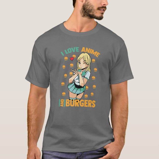 I Liebe Anime and Burgers - Niedlich Kawaii - Mang T-Shirt (Vorderseite)