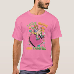 I Liebe Anime and Camping - Niedliches Kawaii Herz T-Shirt
