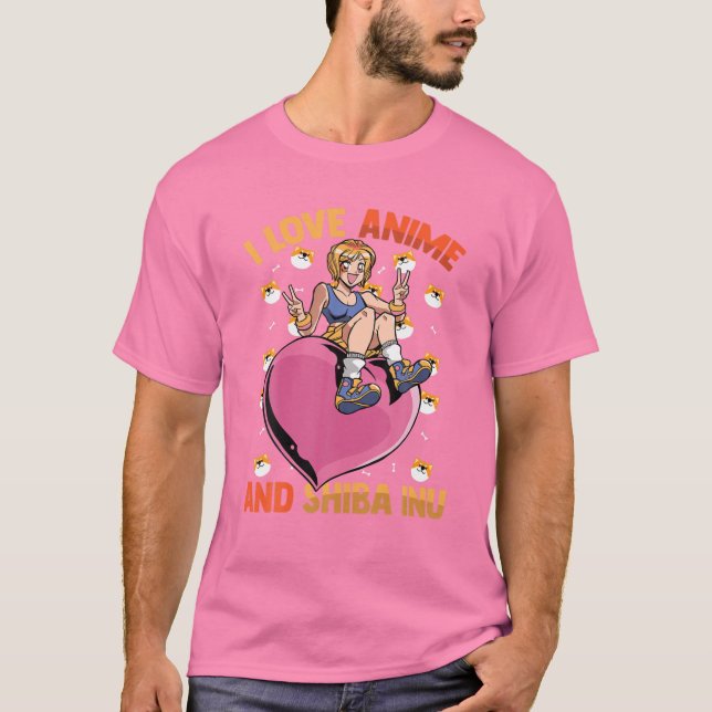 I Liebe Anime and Shiba Inu - Niedlicher Kawaii He T-Shirt (Vorderseite)