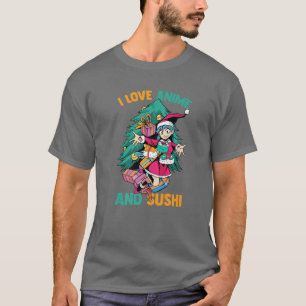 I Liebe Anime and Sushi - Kawaii Christmas Girl - T-Shirt