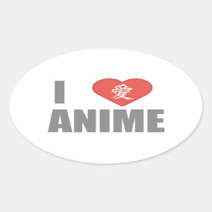 I Liebe Anime Ovaler Aufkleber