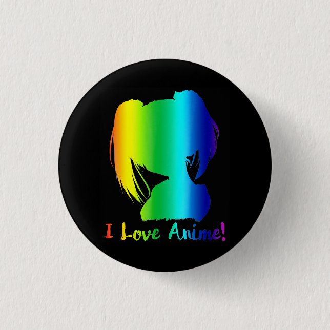 i Liebe animiert lustiges Manga Cosplay Button (Vorderseite)