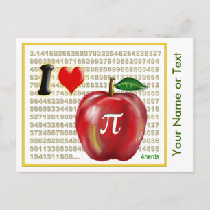 I Liebe Apple Pie und Pi Math Zahlen Rot und Gold Postkarte