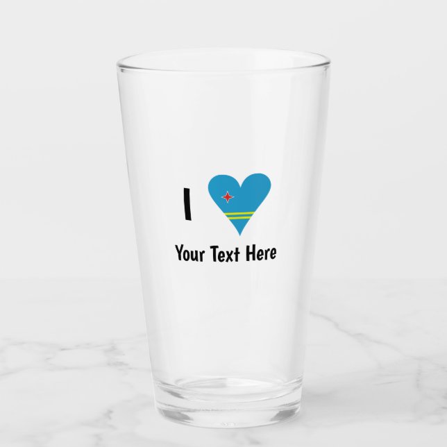 I Liebe (Aruba Herzenflagge) Personalisiert Glas (Vorderseite)