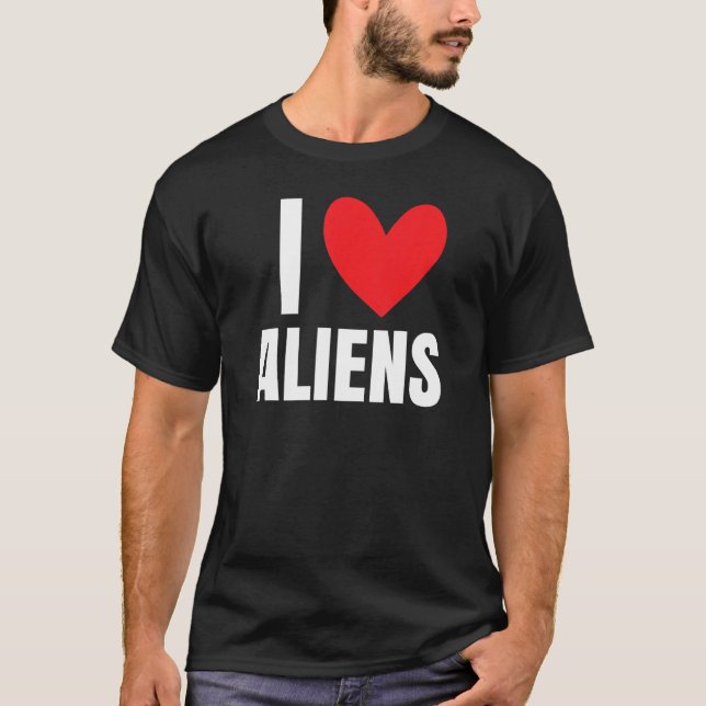I Liebe Außerirdischen Herz UFO Extraterrestrische T-Shirt (Vorderseite)