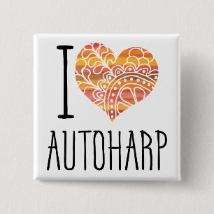 I Liebe Autoharp Orange Mandala Herz Button