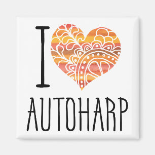 I Liebe Autoharp Orange Mandala Herz Magnet