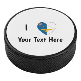 I Liebe (Azoren-Flaggenherz) Personalisiert Eishockey Puck