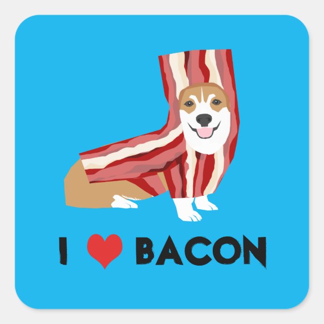 I Liebe Bacon Corgi Dog Quadratischer Aufkleber (Vorderseite)