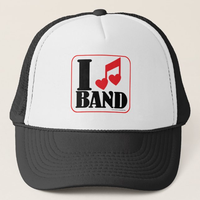 I Liebe Band Fun Music Logo Slogan Art Truckerkappe (Vorderseite)