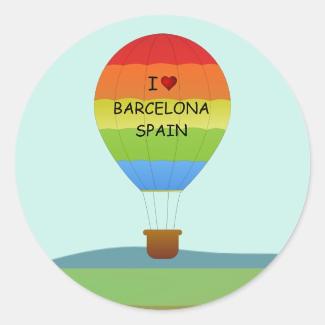 "I Liebe Barcelona, Spanien" Heißluftballon Runder Aufkleber (Vorderseite)