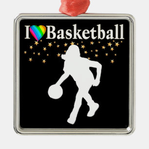 I LIEBE BASKETBALL DESIGN SILBERNES ORNAMENT