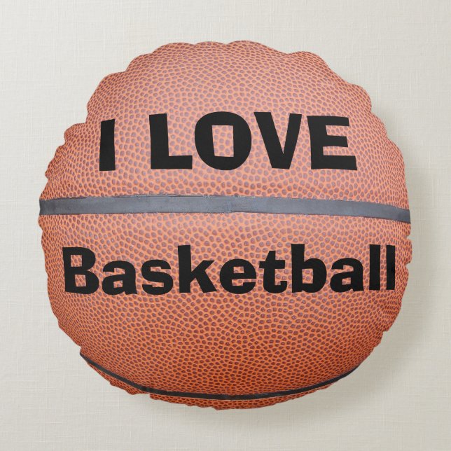 I Liebe Basketball Personalisierter Name Rundkisse Rundes Kissen (Vorderseite)